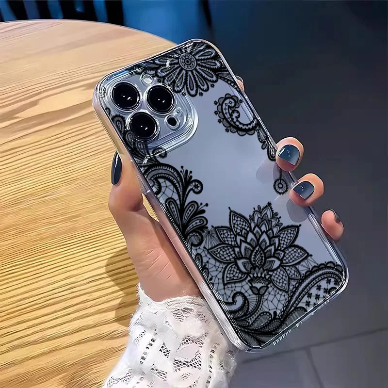 เคสโทรศัพท์ลายดอกไม้ลูกไม้สีดำสุดฮิตสำหรับ Xiaomi Poco X5 X3 Pro F5 X6 X7 F6 F7 M6 Pro 4G ป้องกันการกระแทก ผลิตจาก TPU นิ่ม