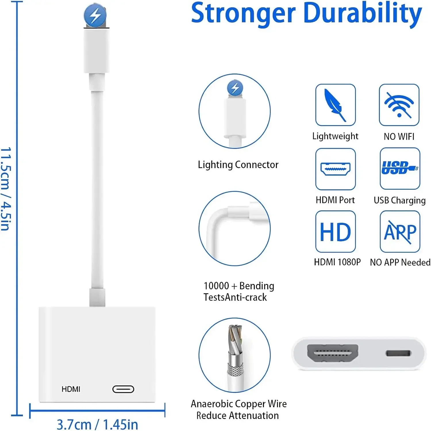 For iPhone iPod ModelsTV Monitors Projectors 8-Pin Port to HDMI Adapter 1080P Screen Converter Compatible iPhone to HDMI Adapter