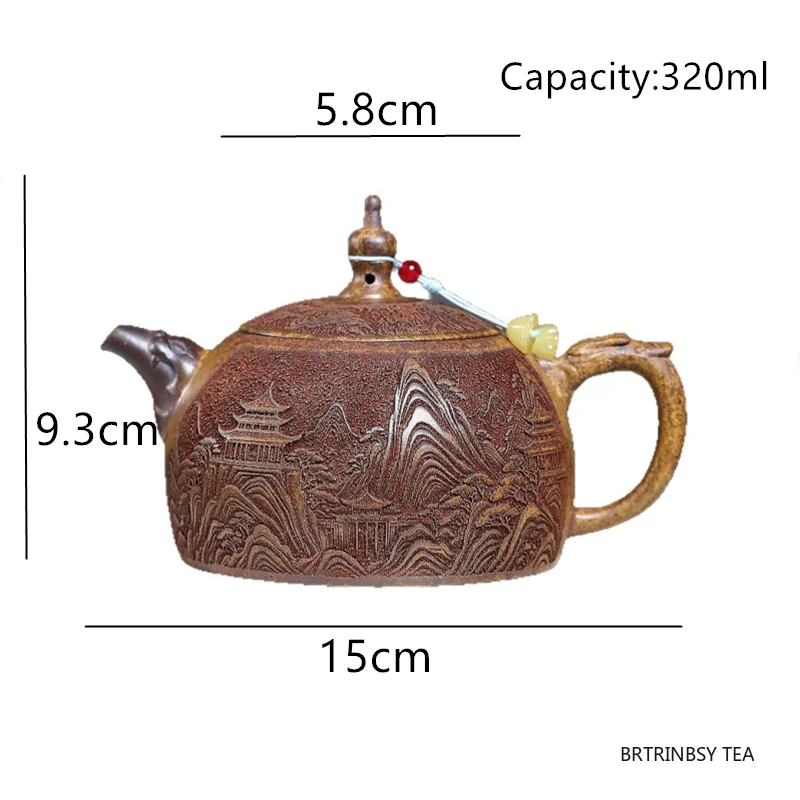 ييشينغ اليدوية الأرجواني الطين إبريق الشاي المنزلية الجمال براد شاي منحوتة باليد المشهد غلاية الصينية Zisha طقم شاي الهدايا 320 مللي