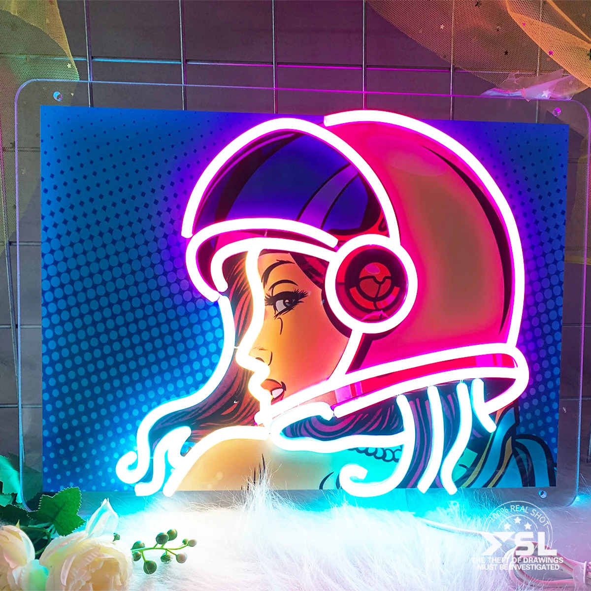 

Women with helmets Led neon sign for rooms garages party shops mood lights create an atmosphere full of color neon lights