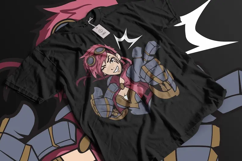 Jinx Arcane T-Shirt Japanese Anime Cartoon Vi Black T-Shirt 044