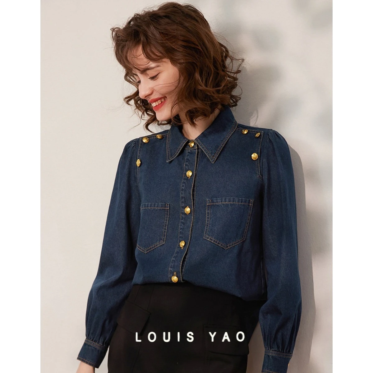 

Buttons Decorated Denim Shirt 2025 Spring Fashion Casual Loose Collar Long-sleeved Women's Shirt Jeans Tops Women's Clothing