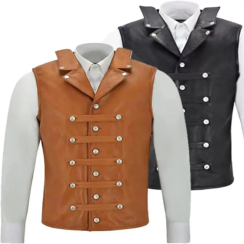 AliExpress Men's Vintage Leather Vest single breasted sleeveless top punk Medieval Knight vest cycling vest hip