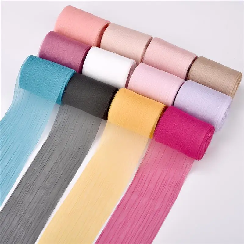 5yards Handmade Frayed Edged Satin Chiffon Silk Ribbon For Wedding Invitation Wrapping Bouquets Birthday Party Decorations Gifts