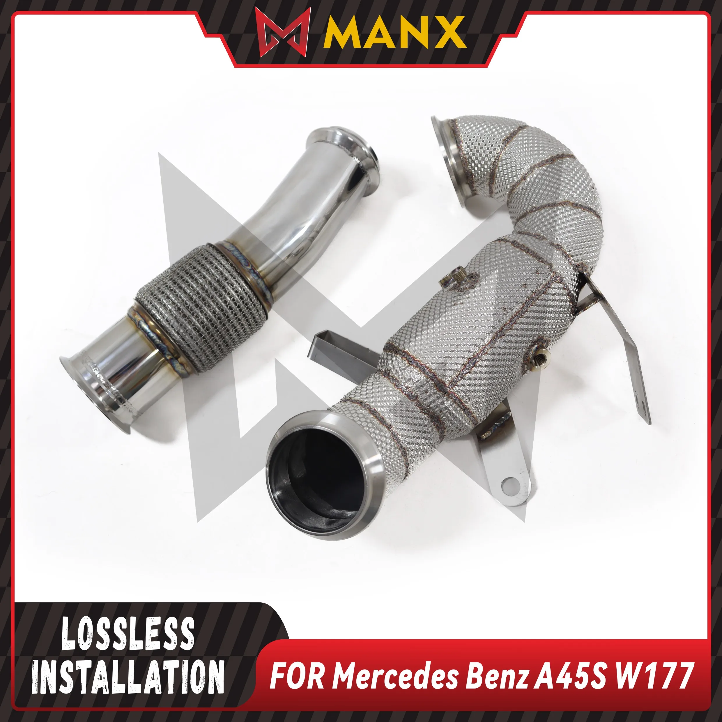 MANX Downpipe Suitable for Benz A45S W177 2.0T 2019+ Performance Exhaust System With Heat Shield Racing Pipe