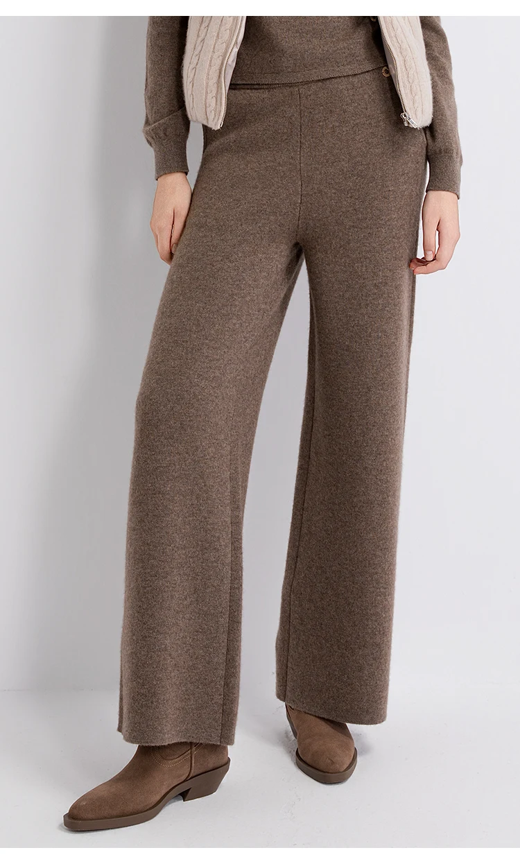 TY862050 Damen-Strickhose aus Wolle-Kaschmir-Mischung mit weitem Bein, elastischem Bund und Kordelzug, entspannter Schnitt, LP Quiet Luxury, Frühherbst – Detail 3