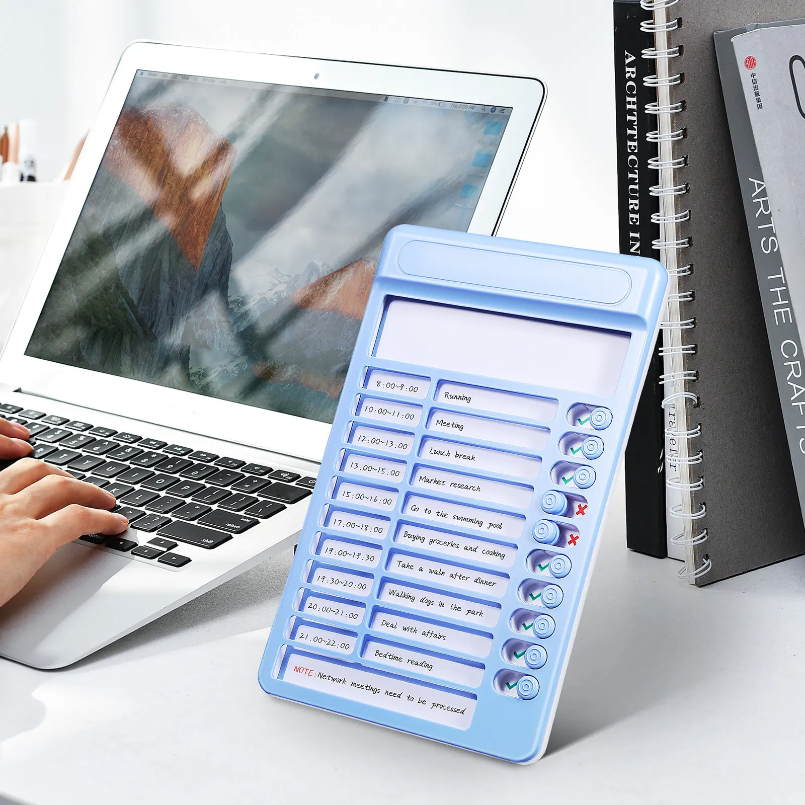 Blue Chore Chart to Do List Planner Sliding Routine Board Desktop Wall Mount Schedule Board Visual Reminder Daily Task Organizer
