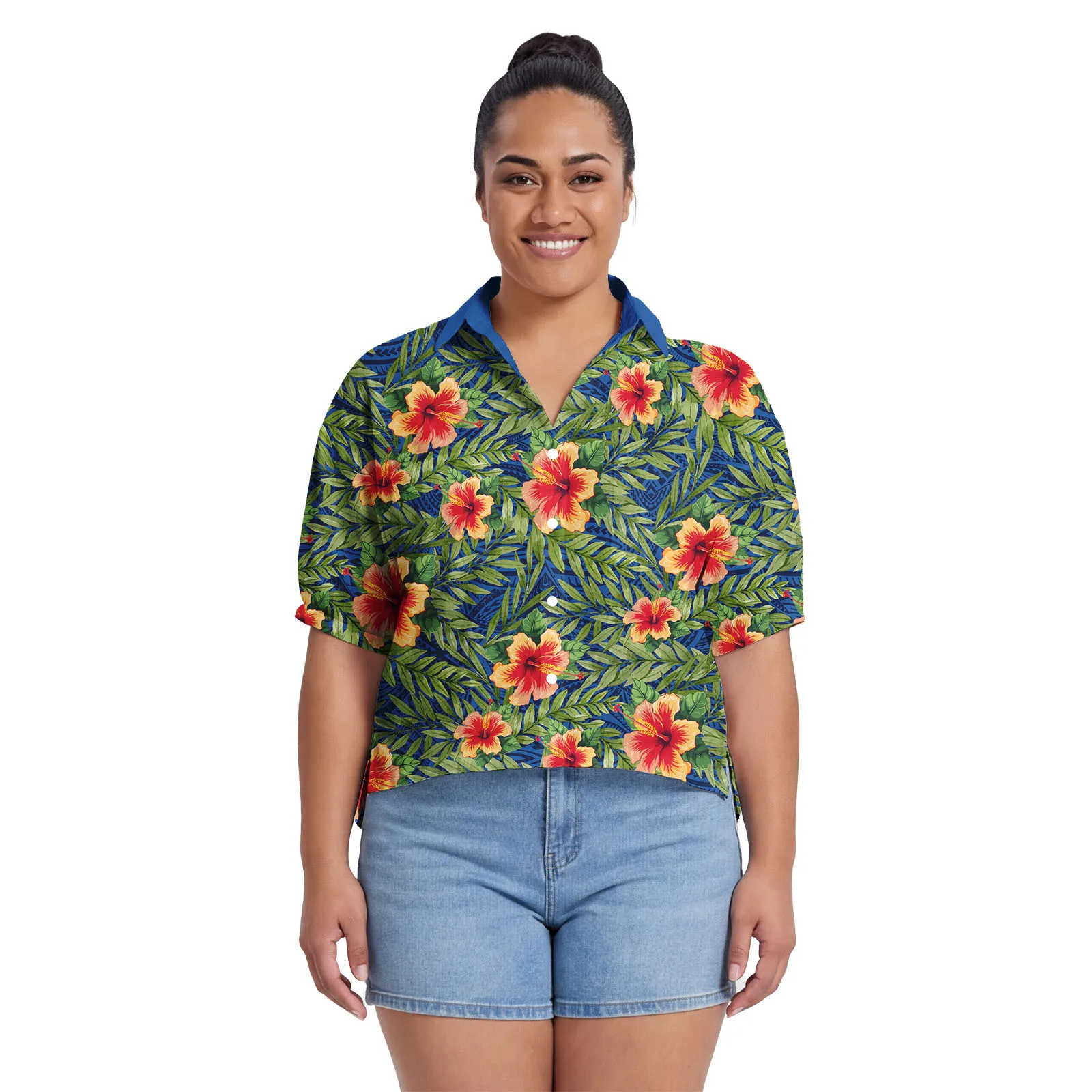 Trendy Luxury Design Custom Ladies Blouses Samoan Breathable Clothing Polynesian Floral Print Women Wear Chiffon Top Aloha Shirt view 5