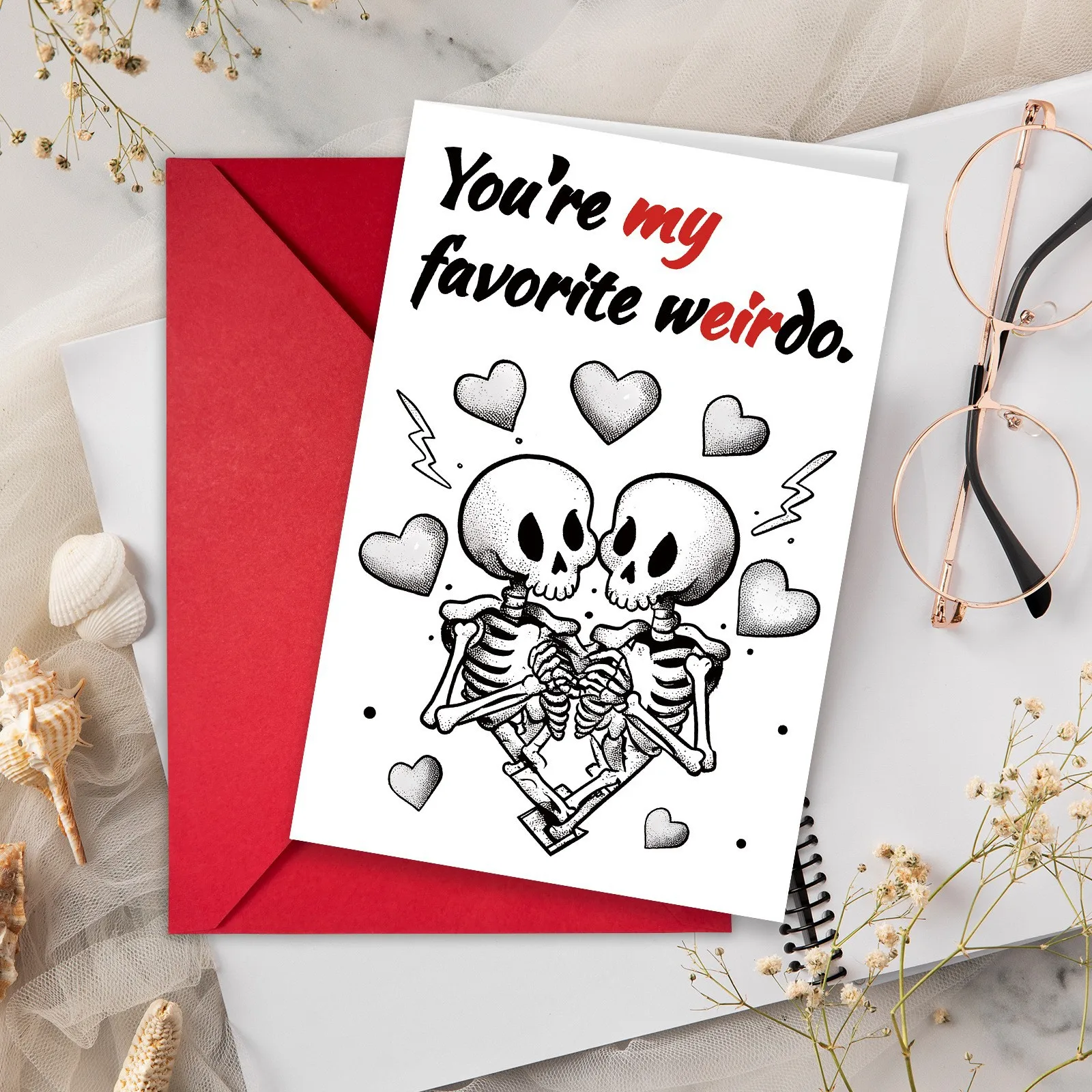 1 lustige Grußkarte im Gothic-Stil, kreativer Umschlag für die Liebeserklärung zum Valentinstag
