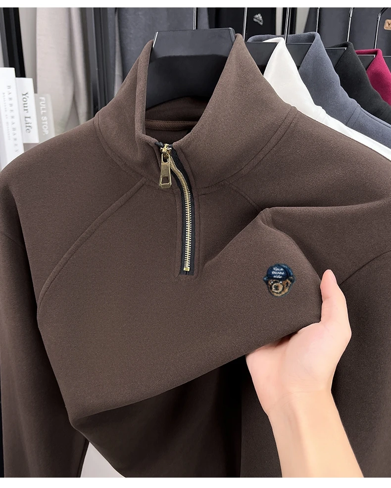 المبيعات الساخنة الكرتون الدب التطريز سستة البلوز ضوء العلامة التجارية الفاخرة الرجال هوديس جديد الخريف موضة بسيطة ملابس رجالية غير رسمية #6