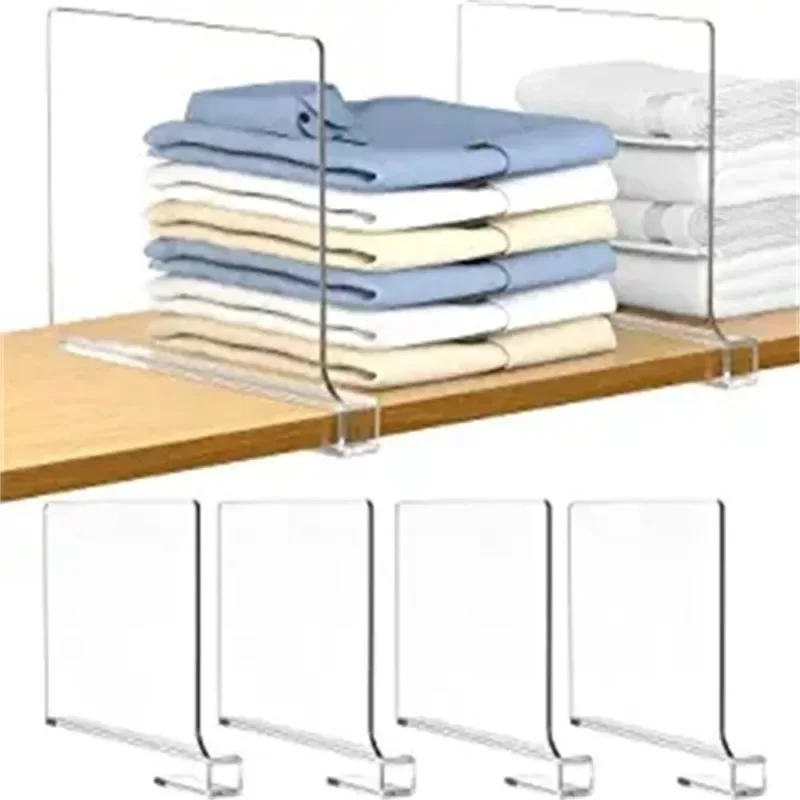 1/2/4/6PCS Clear Acrylic Closet Shelf Bookcase Divider Home Use Wardrobe Shelf Bookcase Divider Baffle Commodity Storage