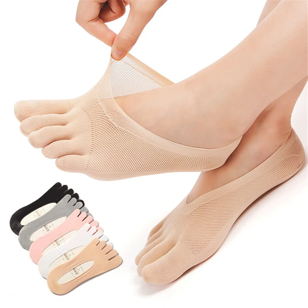 Women Summer Five-finger Socks Female Ultrathin Sock Funny Toe Invisible Sokken With Silicone Anti-skid Breathable Anti-friction