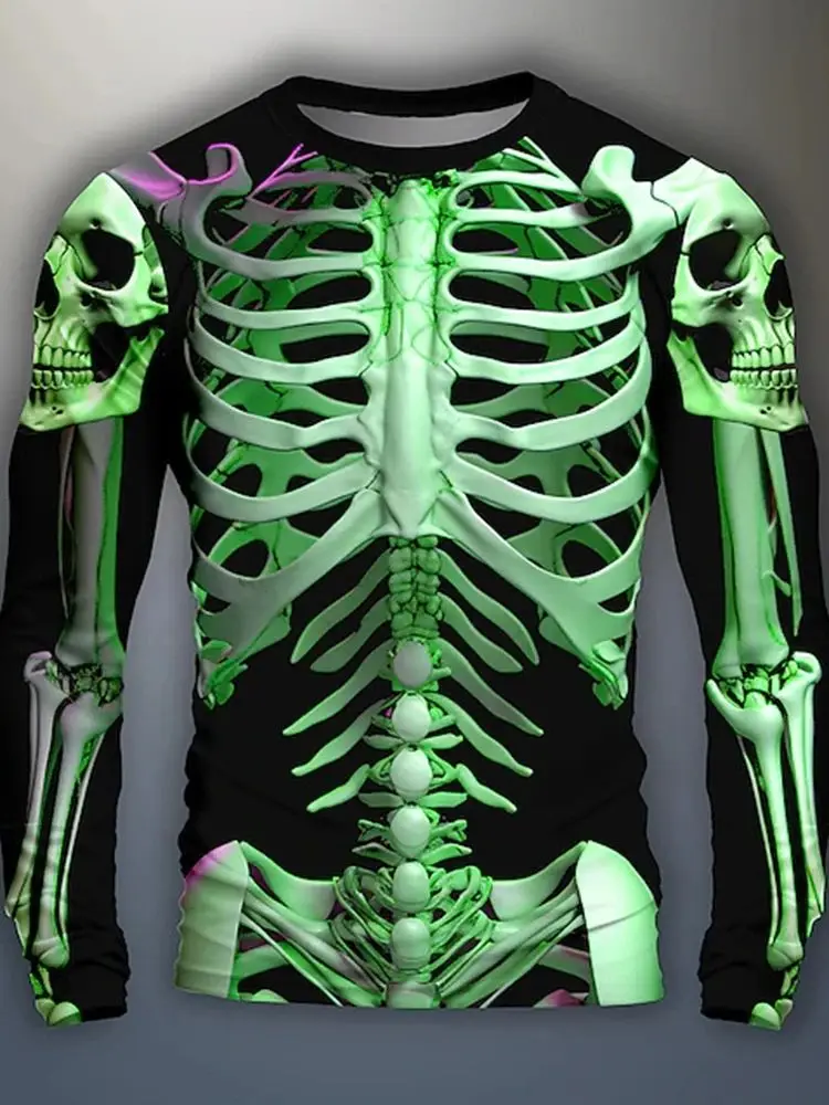 Family Matching Halloween T‑Shirts, Scary Skeleton & Organ Graphic, Spooky Vibe, Bones 3D Print, Men's Tee, Street & Outdoor T‑S