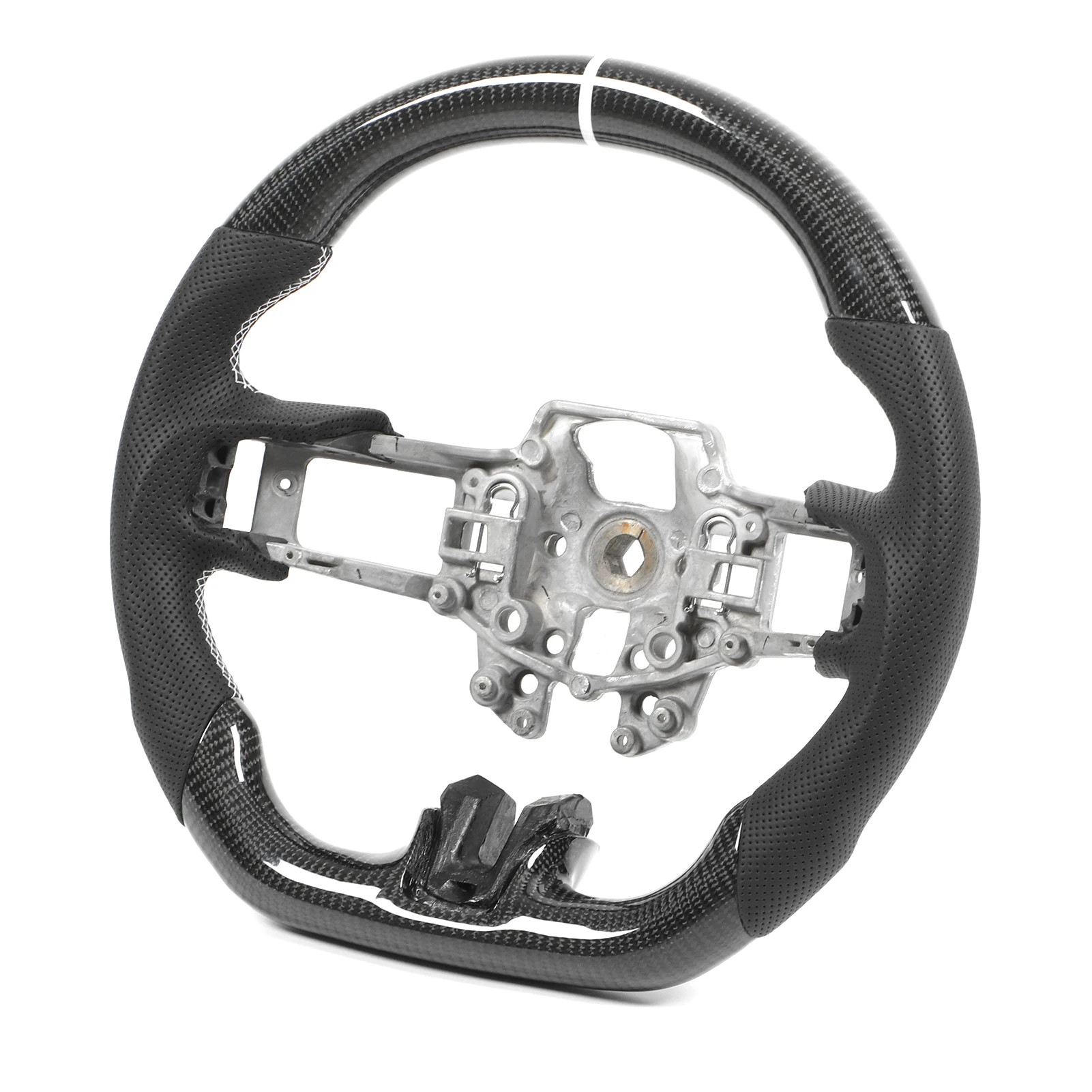 Setir Mobil Kulit Berlubang Model D Flat Bottom dengan Ring 12 O'Clock, Pegangan Kuat untuk Perbaikan