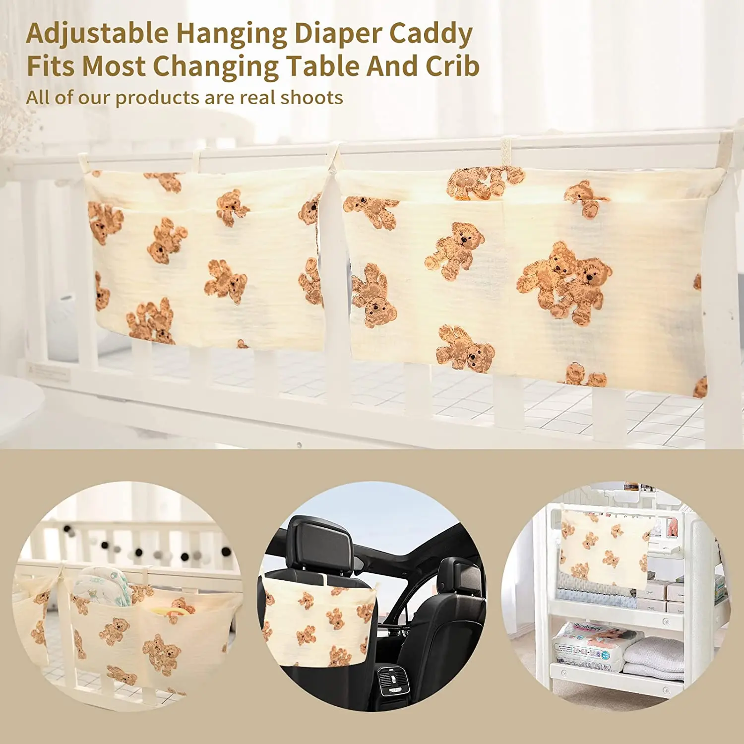 Baby Nursery Crib Organizer, Diaper Caddy Stacker, Portable Hanging Storage for Diapers Wipes Baby Essentials , Changing Table