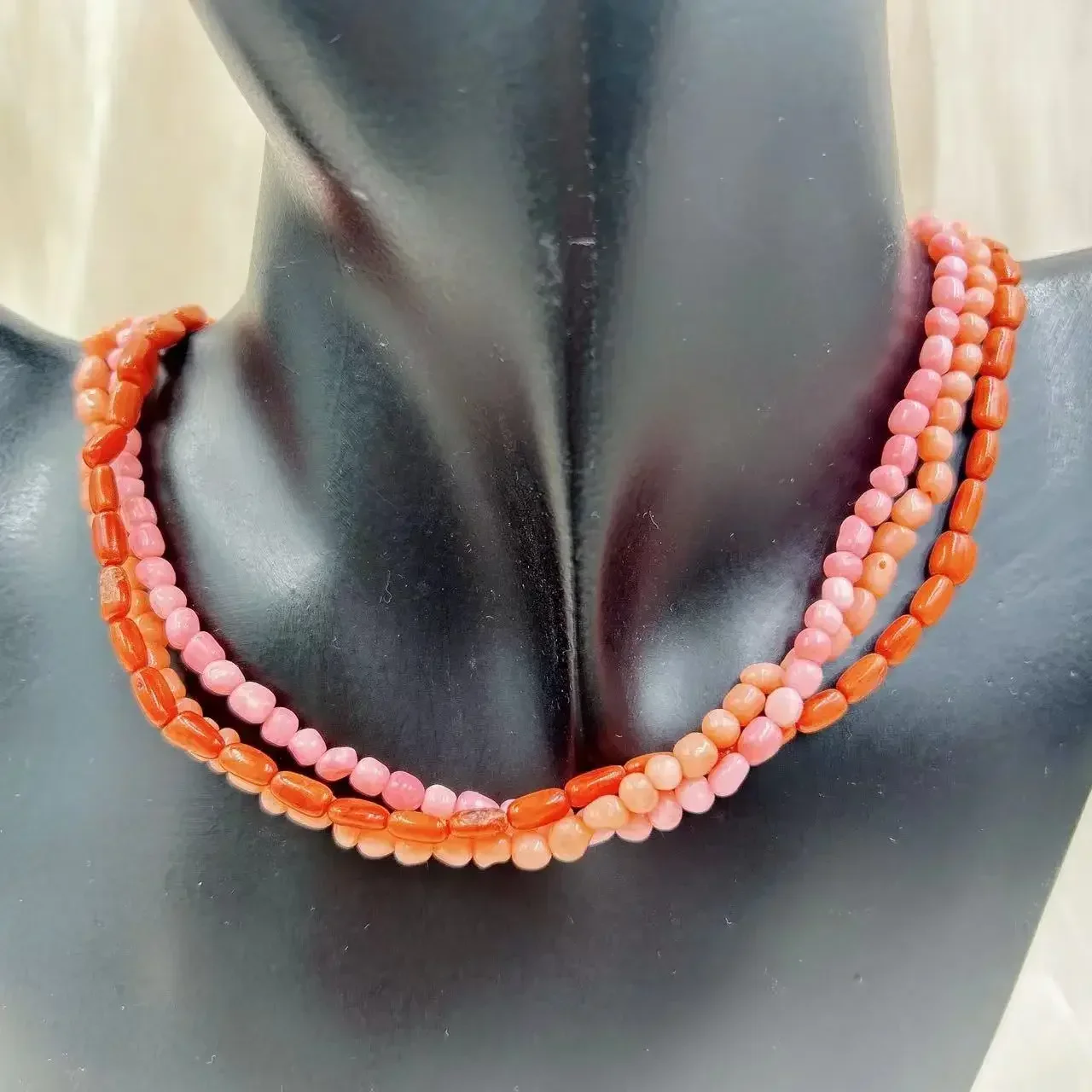 4-5mm Vintage Bohemia PinkOrange Sea Bamboo Coral Women Retro Party Fashion Jewelry Short Choker Necklace 17-20inch