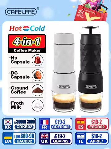 Cafelffe 3인1 휴대용 커피 머신, 핫/콜드 수동 에스프레소 메이커, 캡슐 및 그라운드 핸드 프레스 브루어, 하이킹 여행, 연인과 아빠, 엄마를 위한 선물.