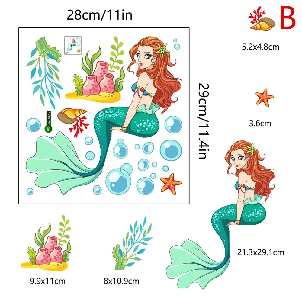 Green Light Cartoon Underwater World Glow In The Dark Fluorescent Star Decals Sleeping On Moon Mermaid Luminous Wall Stickers