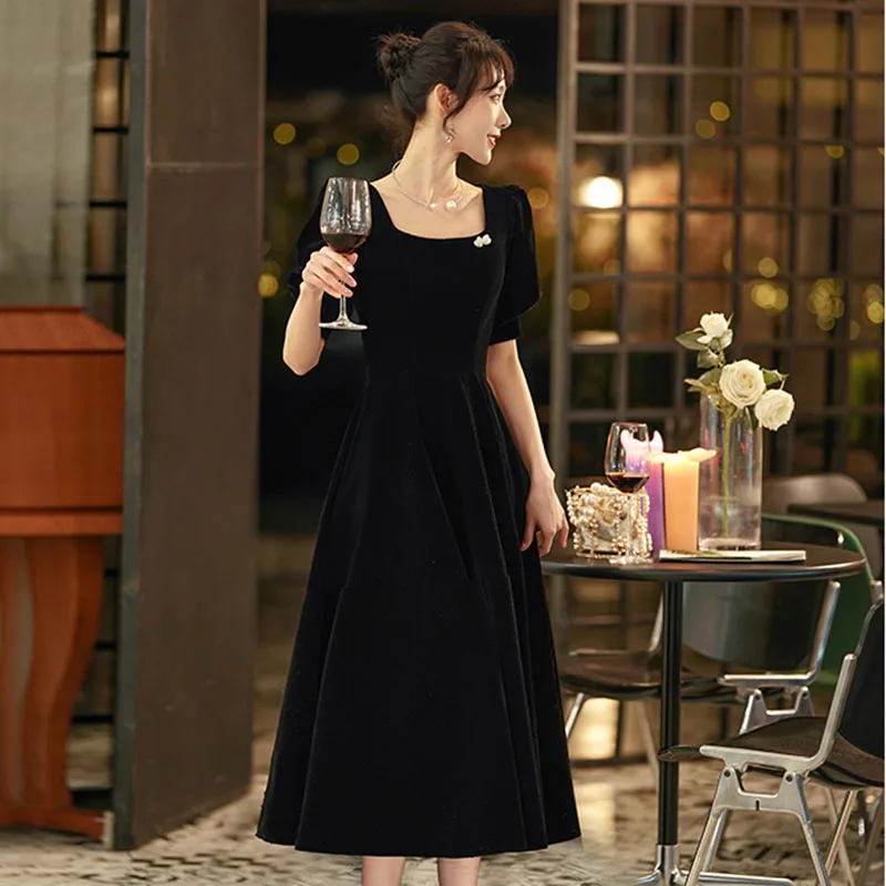 DongCMY Luxury Black Evening Dress 2025 New Velvet Light Luxury Fashion Annual Banquet Party Dress