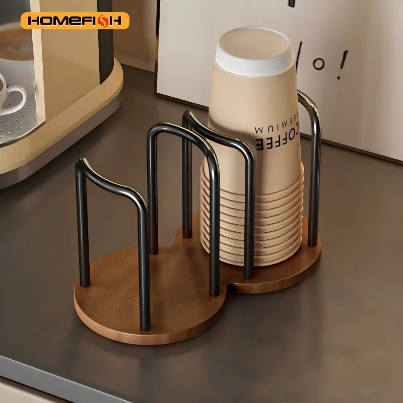 Soporte de Madera para Tazas de un Solo Uso con Almacenamiento para Tazas de Té de Asa Larga y Vasos de Agua, Exhibidor de Tazas