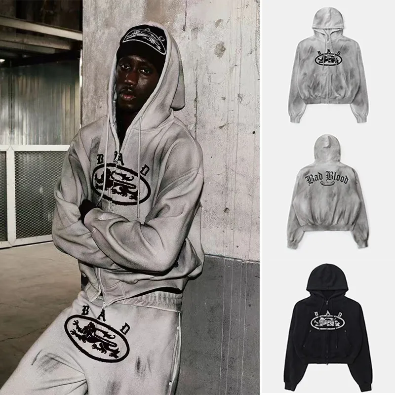 Amerikaanse retro losse geverfde hoodie Dames Design Sensation Casual sporttop Comfortabel lang Sve-sweatshirt