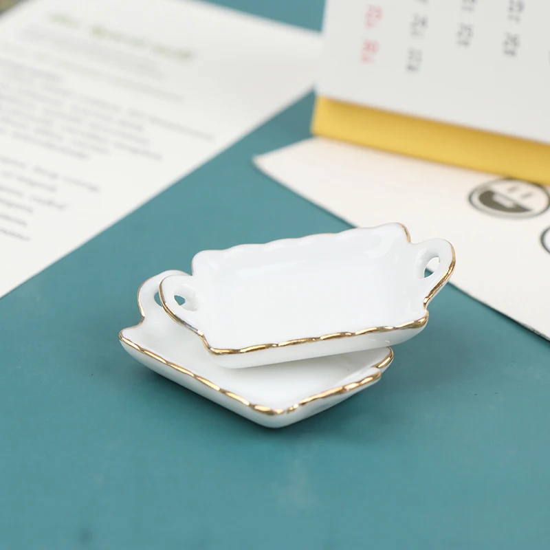 Plateau alimentaire Miniature en céramique pour maison de poupée 1/12, assiettes, plats, accessoires de cuisine, 1 pièce