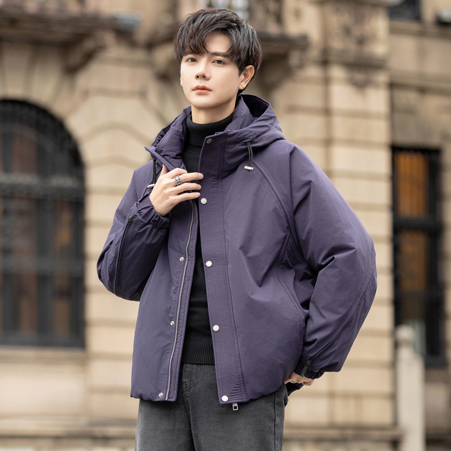 جودة عالية للرجال الدافئة مقنعين 90% الأبيض بطة أسفل السترات 2025 الشتاء بلون معطف منتفخ أبلى يندبروف مبطن الملابس #1