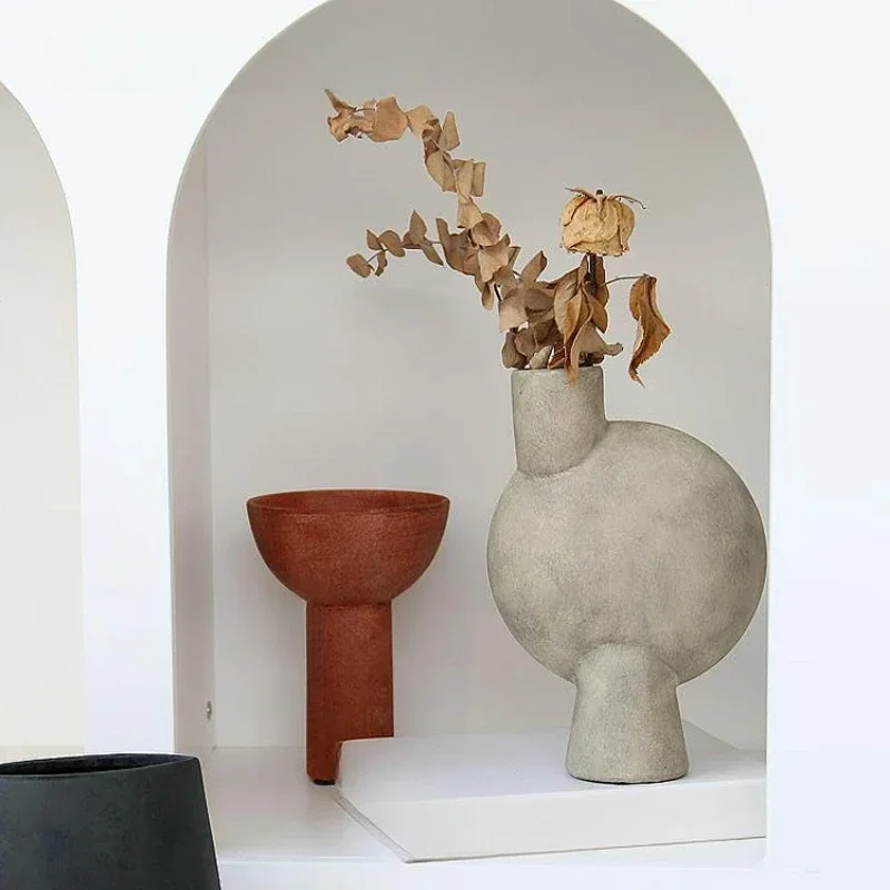

Style Pure Handmade Pottery Abstract Geometric Flower Utensils Modern Minimalist Art Vase Ornaments B&B Model Room