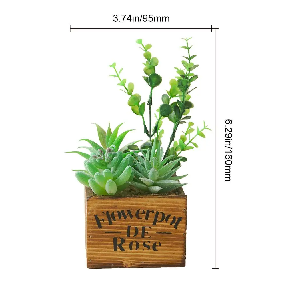 Artificial Succulents Wood Potted,Realistic Fake Succulents Plants in Pots Decorative for Indoor Outdoor