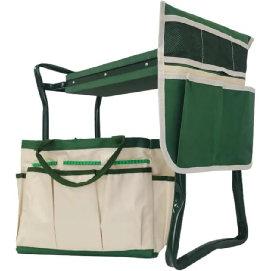 

Прочный складной стул-табурет для работы на коленях с большой сумкой для инструментов и сумкой для хранения, зеленый, компактный дизайн, идеально подходит для садоводов и пожилых людей