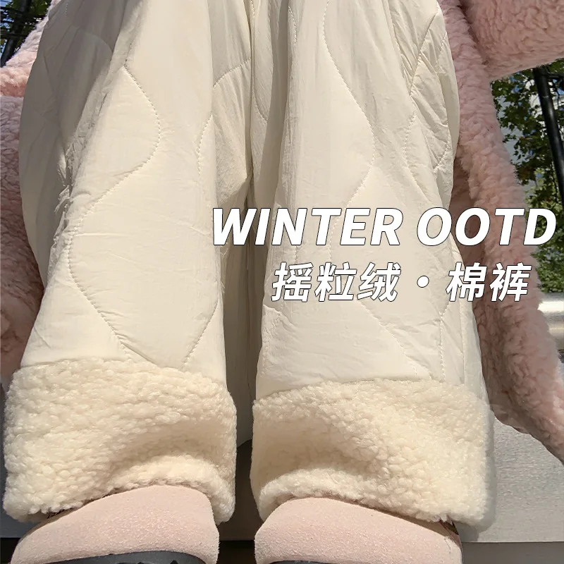 

Women Fleece Lined Cotton Pants Winter Warm Windproof Straight Wide Leg Trousers Outdoor Wear panatalones de mujer PT-651