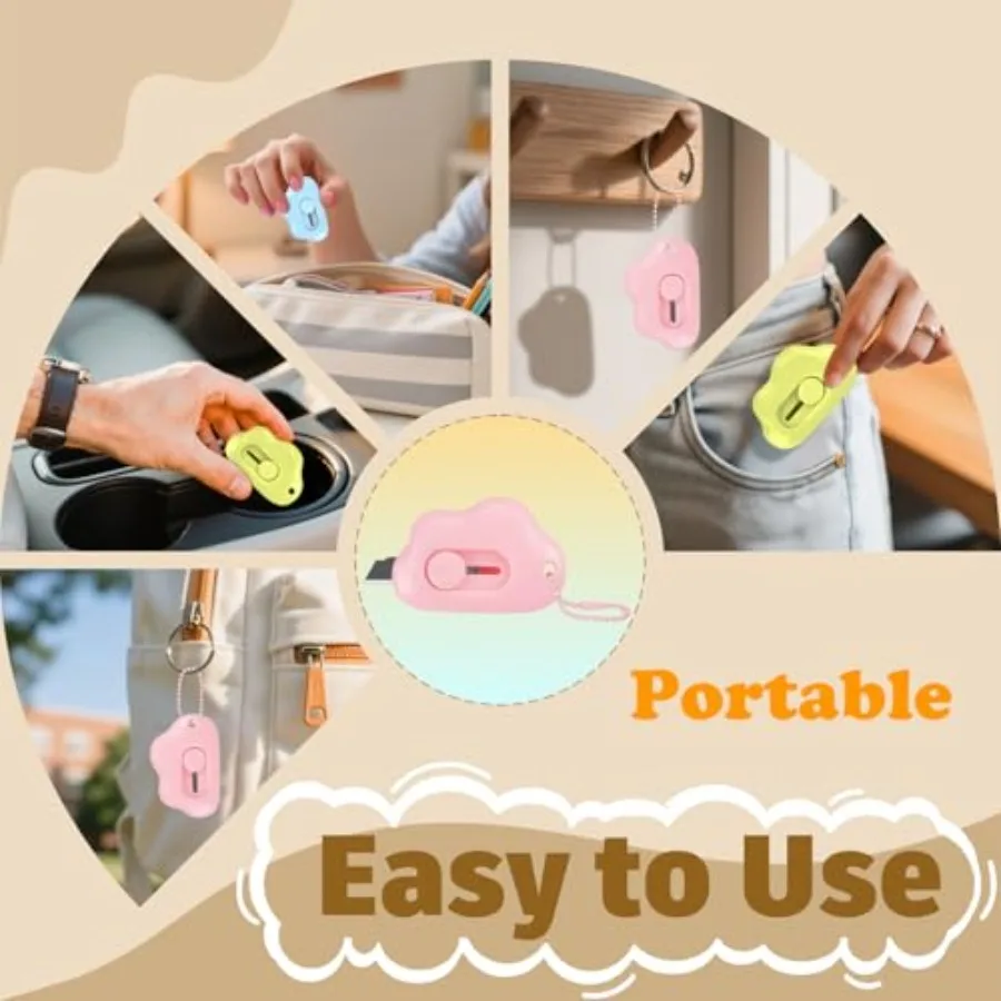 Paquete de 6 Cortadores de Cajas Retráctiles Cloud con Anillos para Llaves - Diseño de Retracción Automática Seguro, Mini Cortador de Papel para Cajas, Paquetes, Correo y Sobres