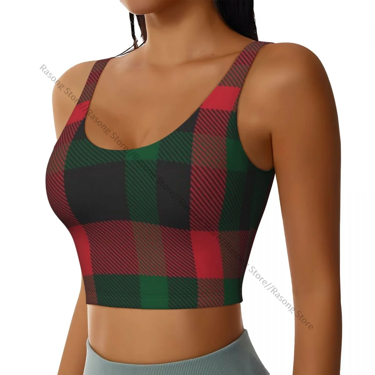 Yoga Vest Women Gym Sports Crop Tops Christmas Plaid Checkered Tartan Streetwear Workout Breathable Tank Top Female