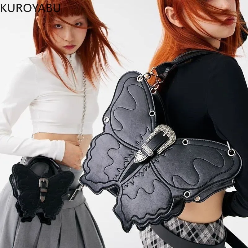 Y2K Punk Butterfly plecak PU skóra gotycka torby na ramię moda wszechstronna duża pojemność fajny modny torebki damskie dziewczęce torby