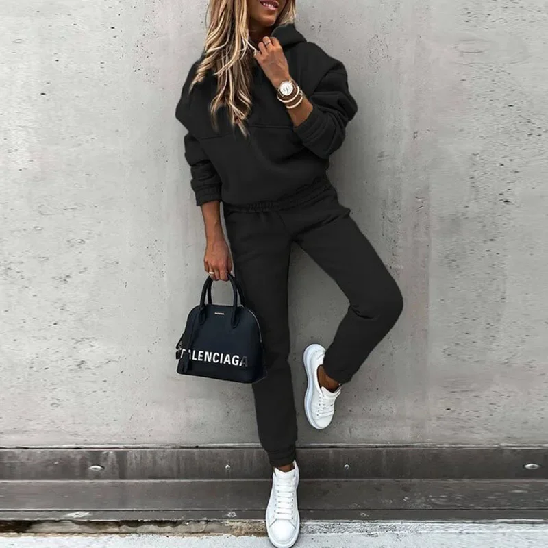 2023 Women\'s Long Sleeved Pants Set Autumn and Winter New Fashion Long Sleeved Sports Casual Sweater Set Two Piece Set