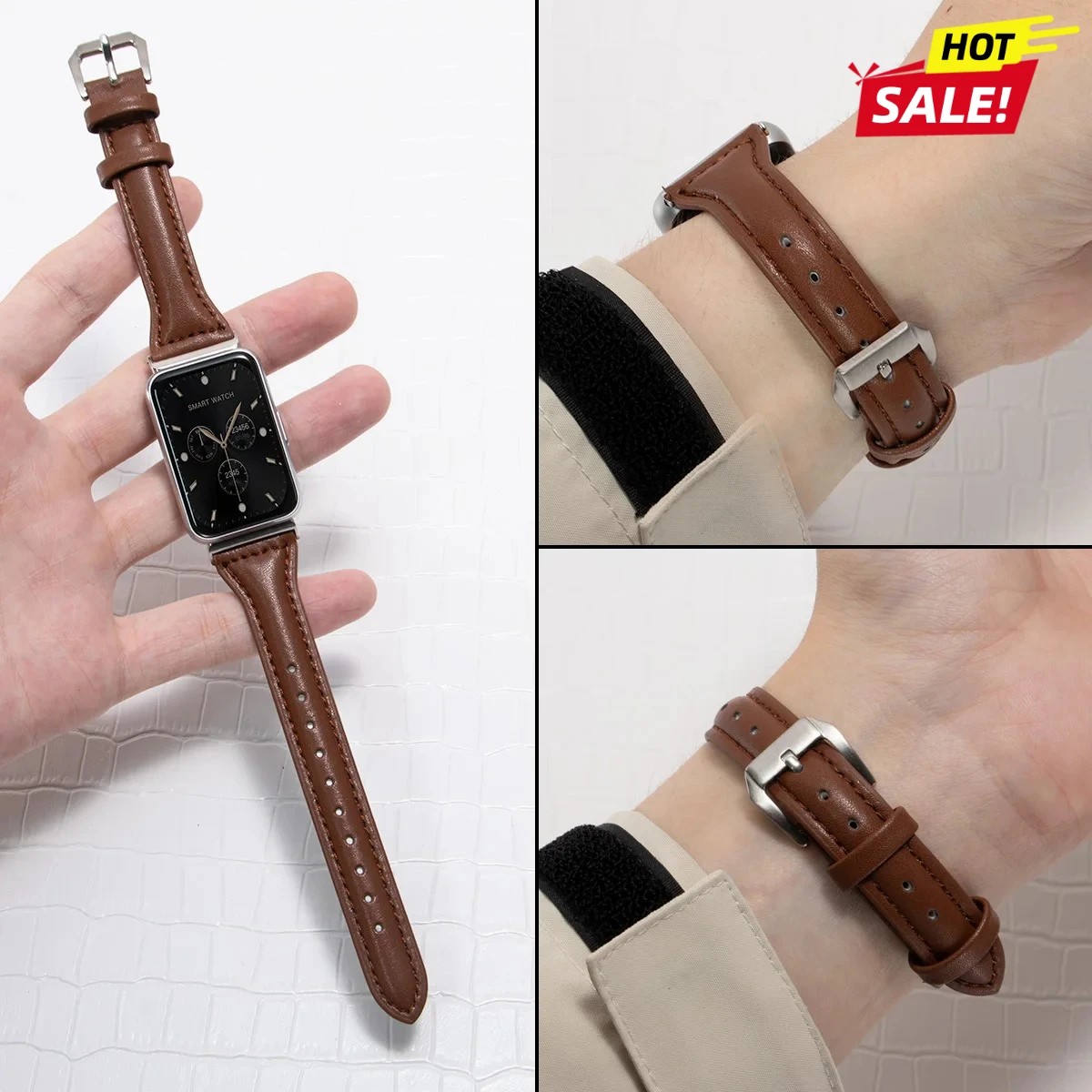 Pulseira de Couro Fina para Samsung Galaxy Watch Fit 3 - Correia de Substituição para Samsung Galaxy Watch Fit 3