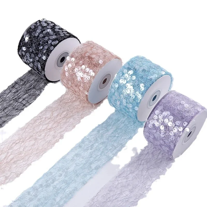 5Yards Tulle Ribbon with Shiny Sequin for Clothing Sewing DIY Hair Bows Hat Decor Craft Accessories Chiffon Mesh Ribbon Lace