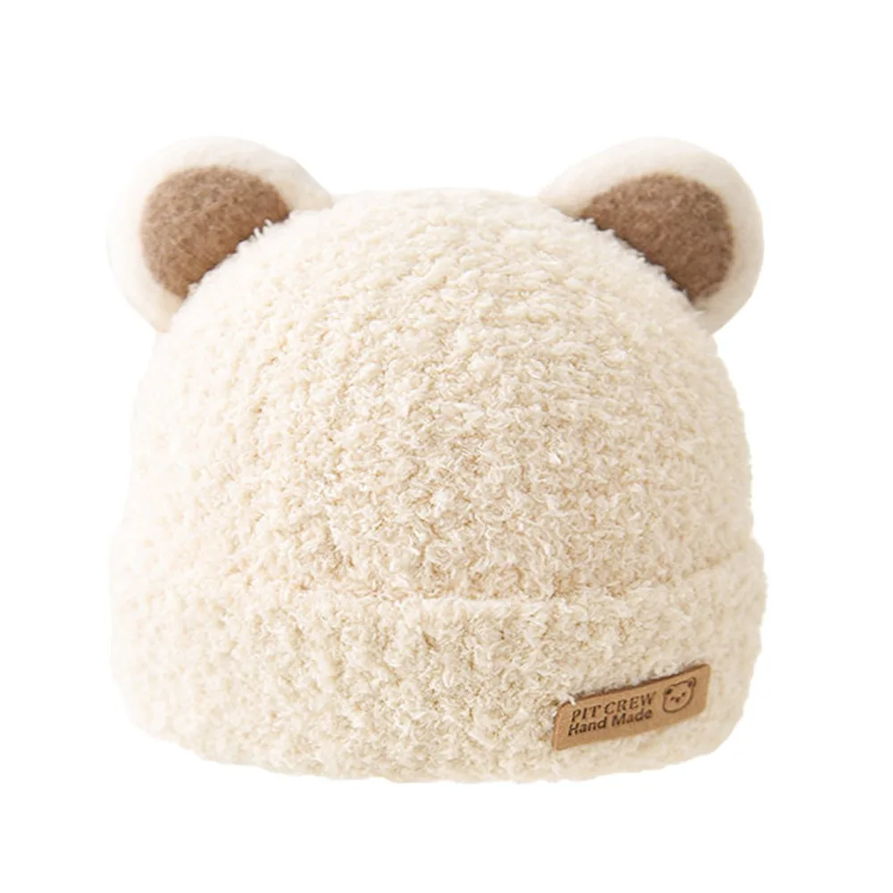 

5 Months-3Year Windproof Solid Color Baby Knitted Hat Soft Plush Children Warm Cap Cute Cartoon Beanie Hats Newborn Toddler