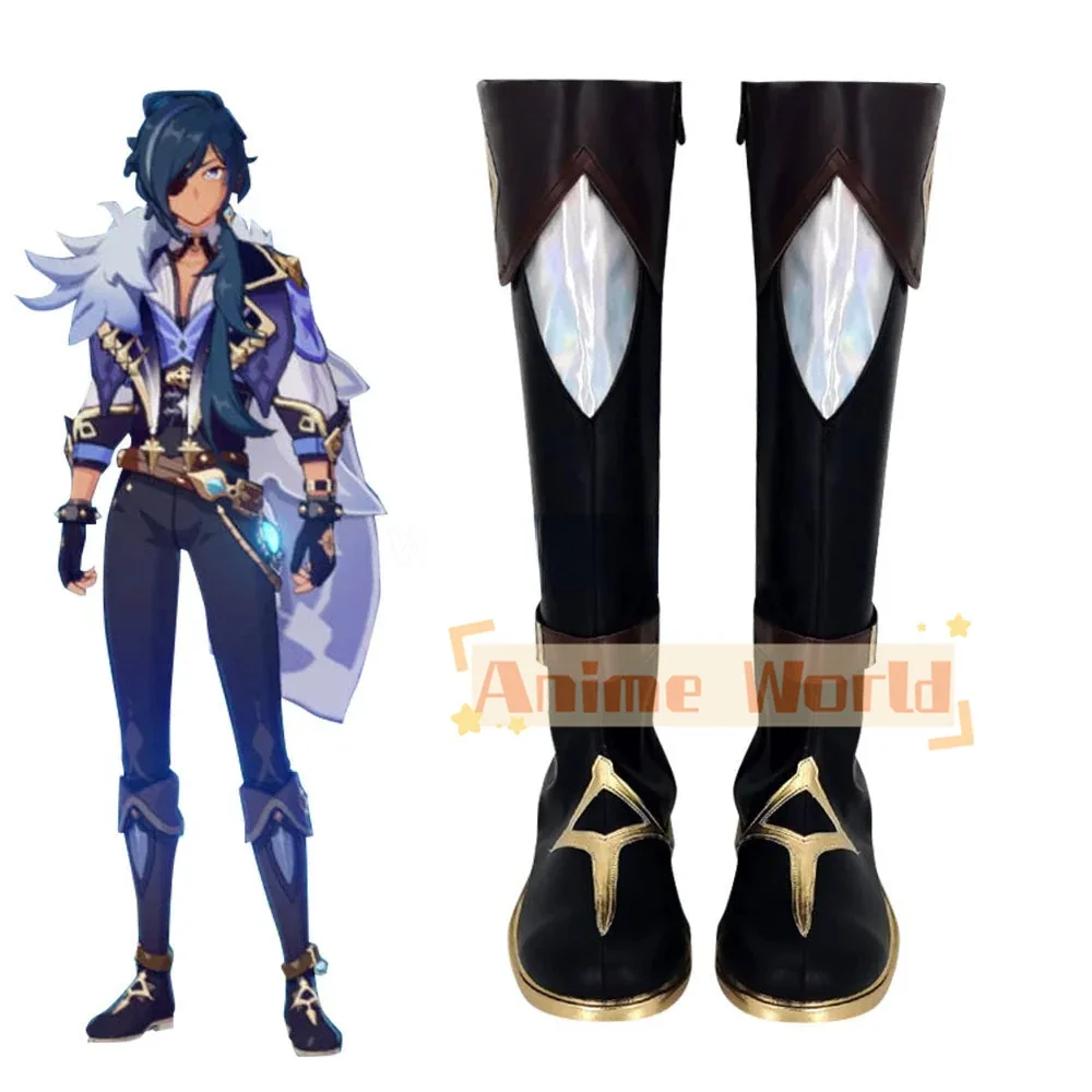 Genshin Impact Kaeya Black Shoes Cosplay Boots Halloween Carnival Boots Custom Made