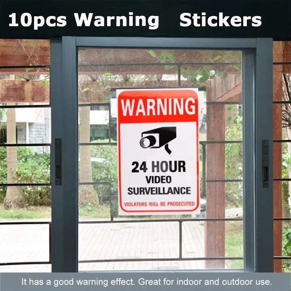 

10pcs 24 Hour Monitor Camera Video Surveillance Warning Sticker Warning Signs Stickers Decals