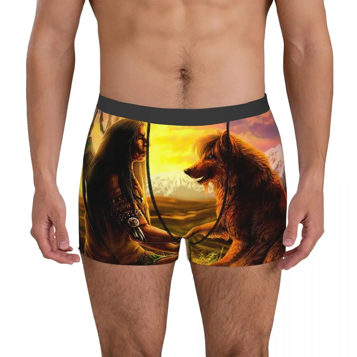 

Native American Two Hunters Men's Boxer Briefs Shorts Men Underpants Cartoon Anime Funny Men's Panties Soft Underwear For Men