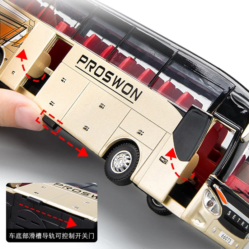 نموذج فاخر لحافلة رجال الأعمال في المطار نموذج سيارة مصنوع من المعدن لعبة معدنية نموذج حافلة المرور في المدينة نموذج صوت خفيف هدية للأطفال #4