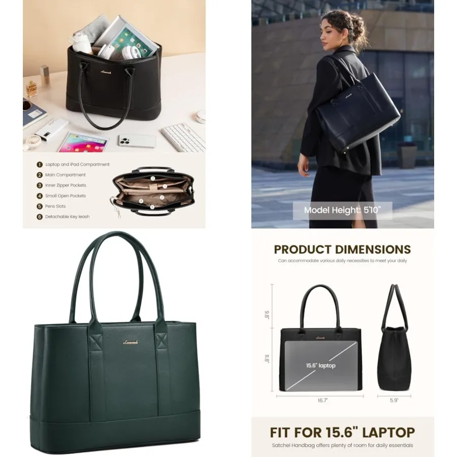 

Laptop Bag for Women, Computer Work Tote Bag, Waterproof Leather Shoulder Bag, Large Capacity Busess Handbag, Office Briefcase