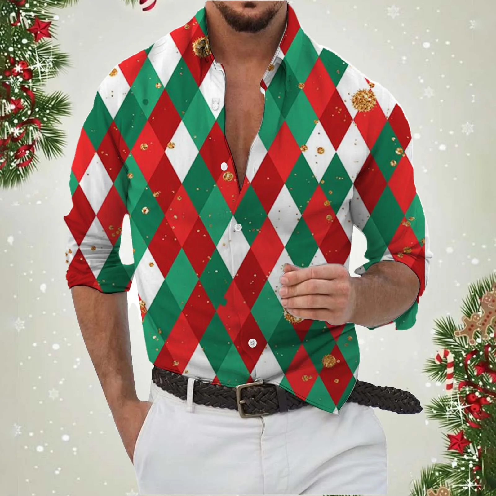 

Christmas Long Sleeve Shirt Lapel Men's Button Up Shirt 2024 Autumn Christmas Snowman 3D Printed Men's Casual Party Holiday Tops