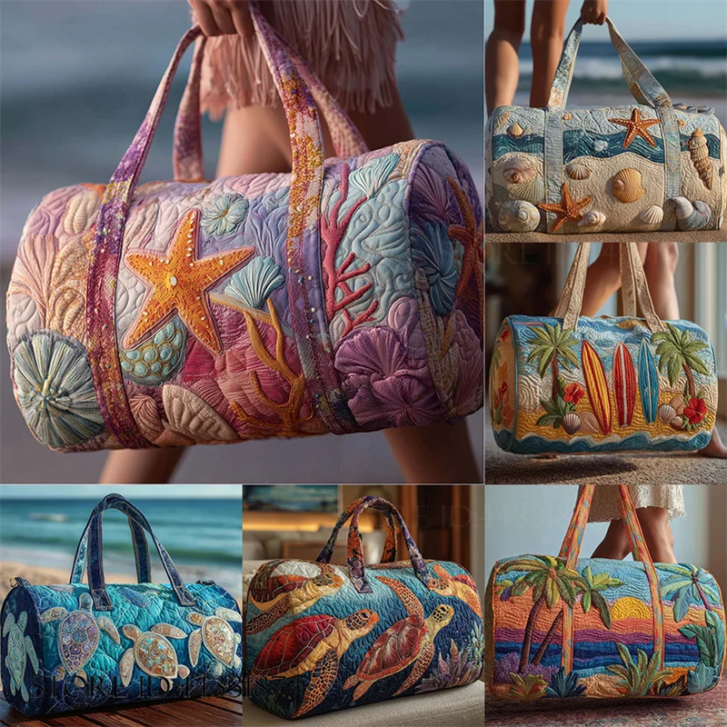 3D Printed Ocean Style Quilted Handbag Tote Bag Novelty Large Capacity Camping Travel Bags Trendy Casual Shopping Bag Duffle Bag