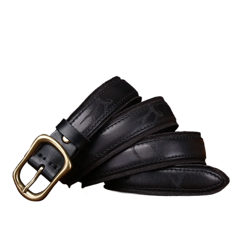 3.3cm wide retro personalized men's leather belt, genuine leather pin buckle, full-grain cowhide casual denim waistband