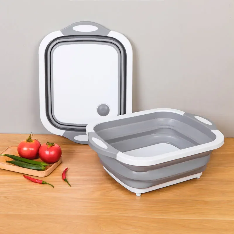 New Multi-function Folding Cutting Board Sink Collapsible Washing Basin Kitchen Draining Basket Non-slip Plastic Chopping Blocks