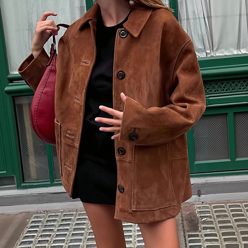 

Women's Retro Long Sleeve Jacket Trendy Korean Style Winter Autumn Coat European American Fashion for Ladies