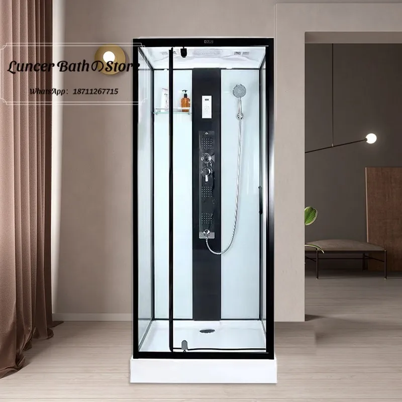 Rectangular integrated shower room glass sliding partition folding door for dry and wet separation bathroom