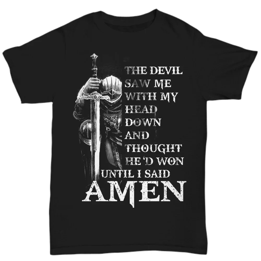 رأى الشيطان لي رأسي أسفل، آمين. فرسان الهيكل الصليبي تي شيرت. جديد 100٪ قطن قصير الأكمام س الرقبة تي شيرت عارضة الرجال الأعلى